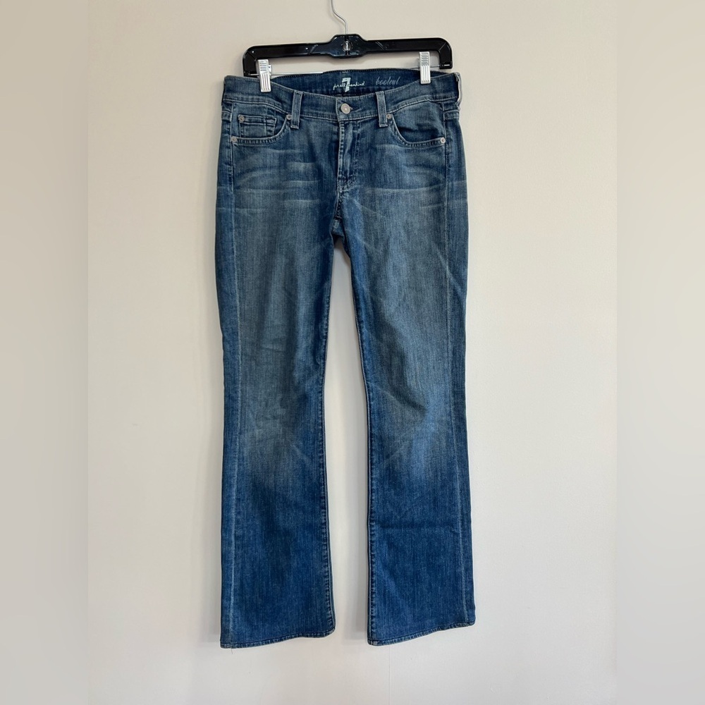 7 For All Mankind Original Mid-Rise Slim Fit Bootcut Dark Blue Jeans, size 28